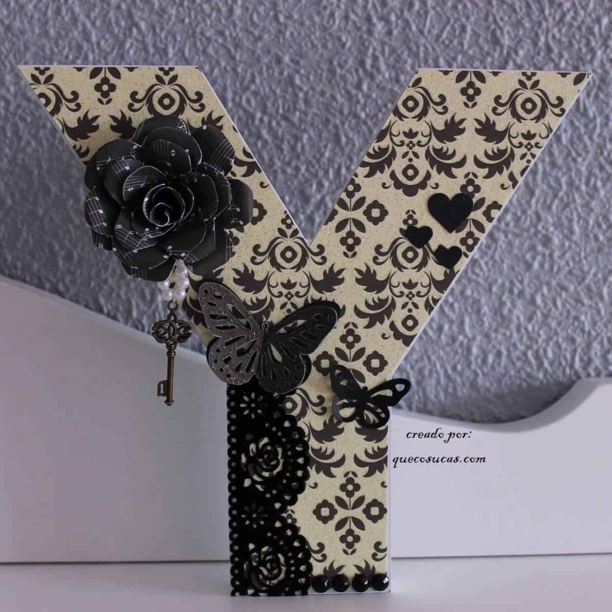 Letras decoradas scrapbooking 1 ideas letra Y decoracion boda elegante blanca y negra