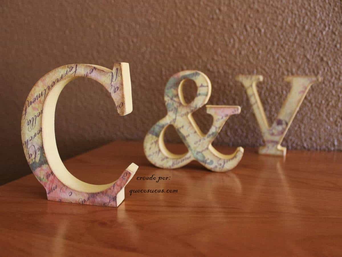 tecnica decoupage en madera tutorial letra C boda regalo pareja detalle