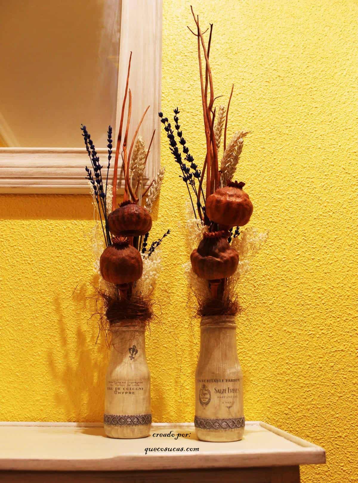 botellas decorativas flores secas hecho a mano