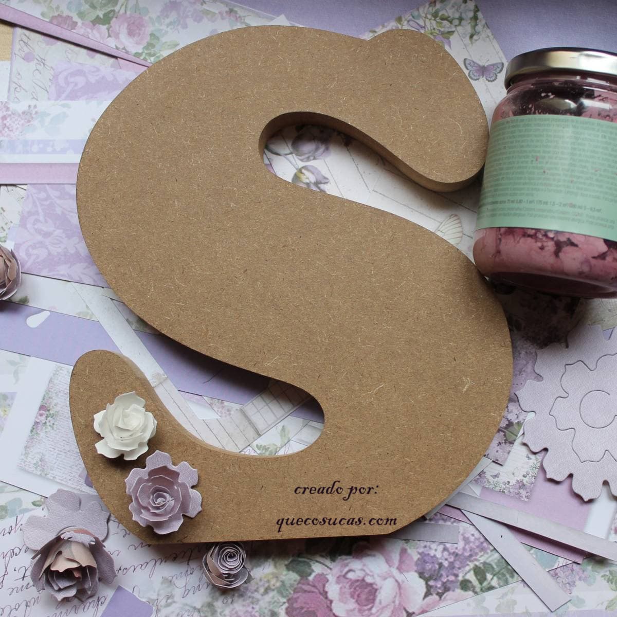 Letra de madera con flores 2 inicial de madera personlizada