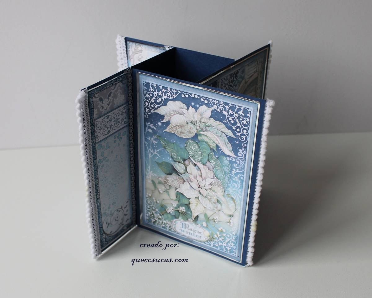 Tarjeta pop up “giratoria” con la colección Winter Tales de Stamperia (stepped-up pinwheel card) 2 Tarjeta giratoria pop up stamperia winter tales