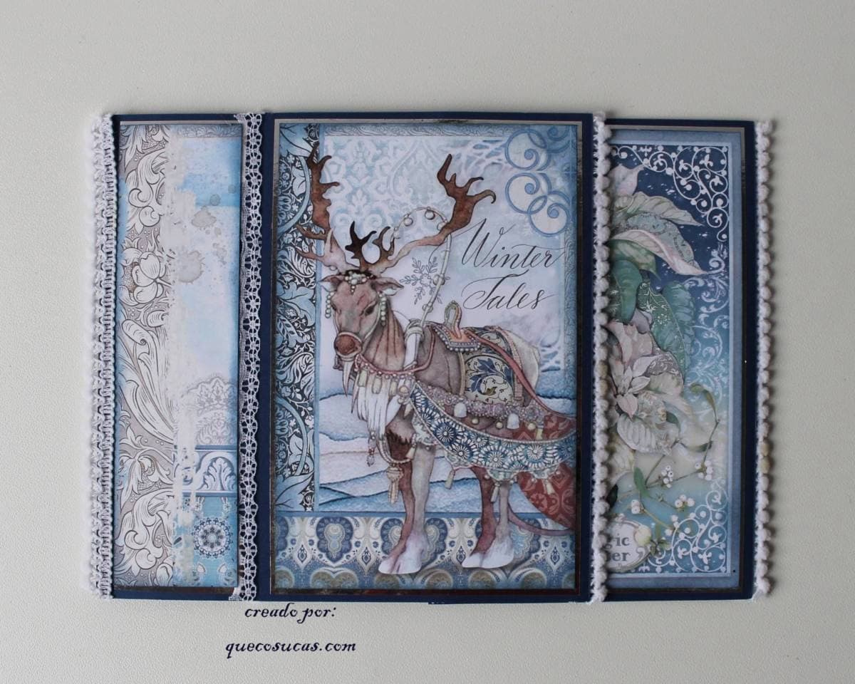 Tarjeta pop up “giratoria” con la colección Winter Tales de Stamperia (stepped-up pinwheel card) 3 tarjeta stamperia winter tales pop up